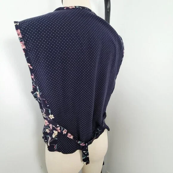 Vintage 90s FSTOP 2 Piece Navy Floral Maxi Button Front Skirt & Matching Vest - Picture 8 of 14